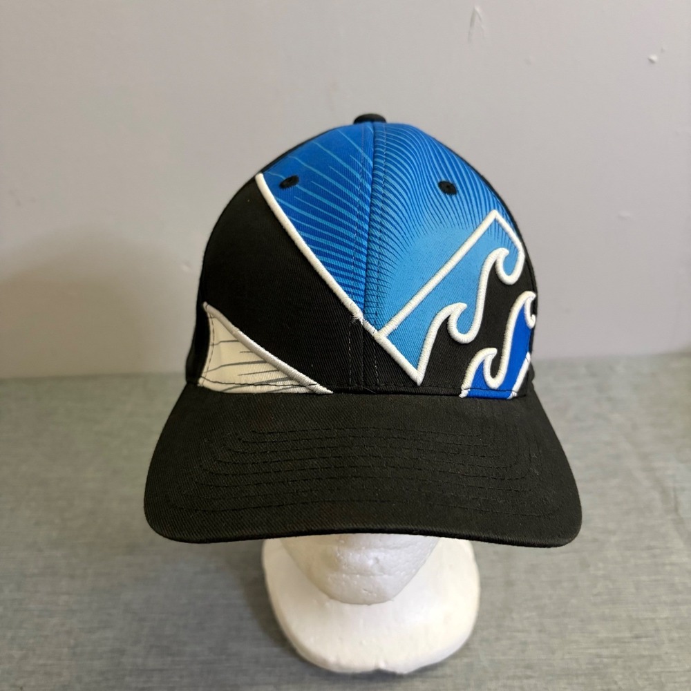Billabong Hat Mens M/L Black‎ Blue Flexfit Y2K Wave Logo Surf Skate Cap